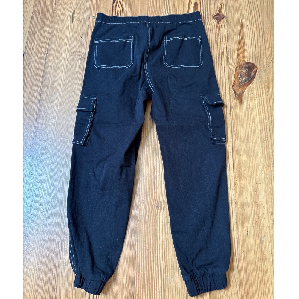 Honey Peach Cargo Joggers Women Black Contrast Stitch Utility Pants SIZE‎ M - Picture 5 of 7